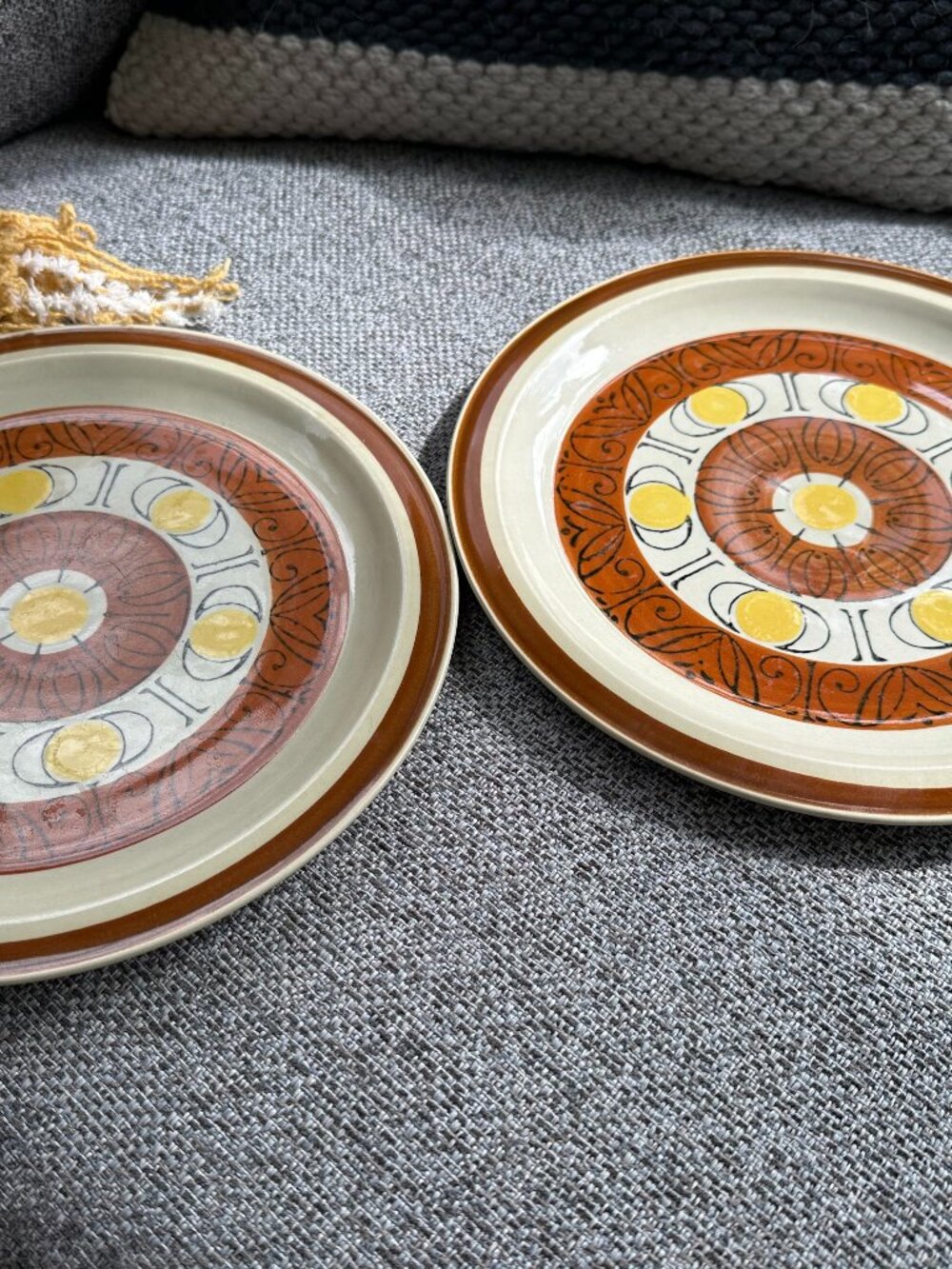 Vintage Topaz Sunburst Stoneware Dinner Plates - 10.5" Set of 2 - 70s MCM Japan